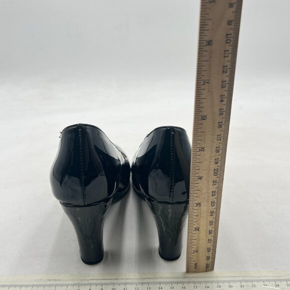 miss left Black Low Platform Chunky High Heels Slip On Closed Round Toe Pump - Picture 5 of 8